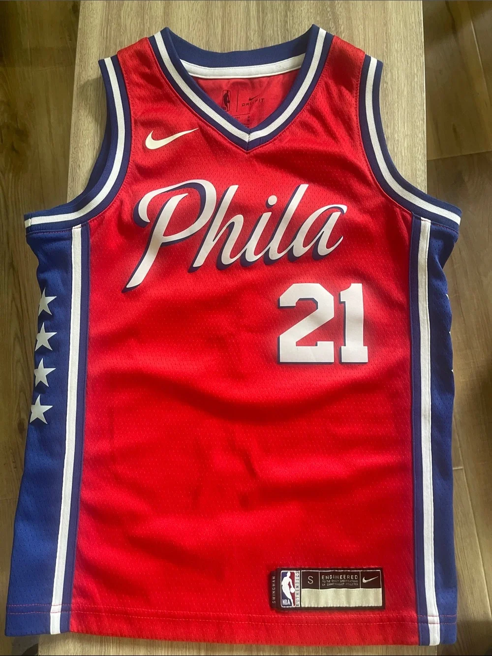 Nike Red Phila #21 Basketball Jersey with Blue & White Accents